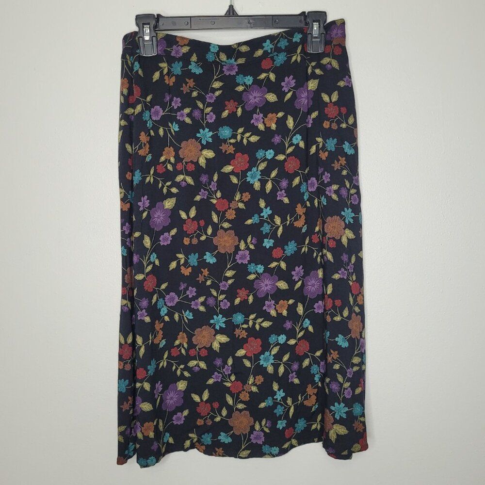 Vintage 90s dark moody floral whimsy witchy a line midi skirt size large